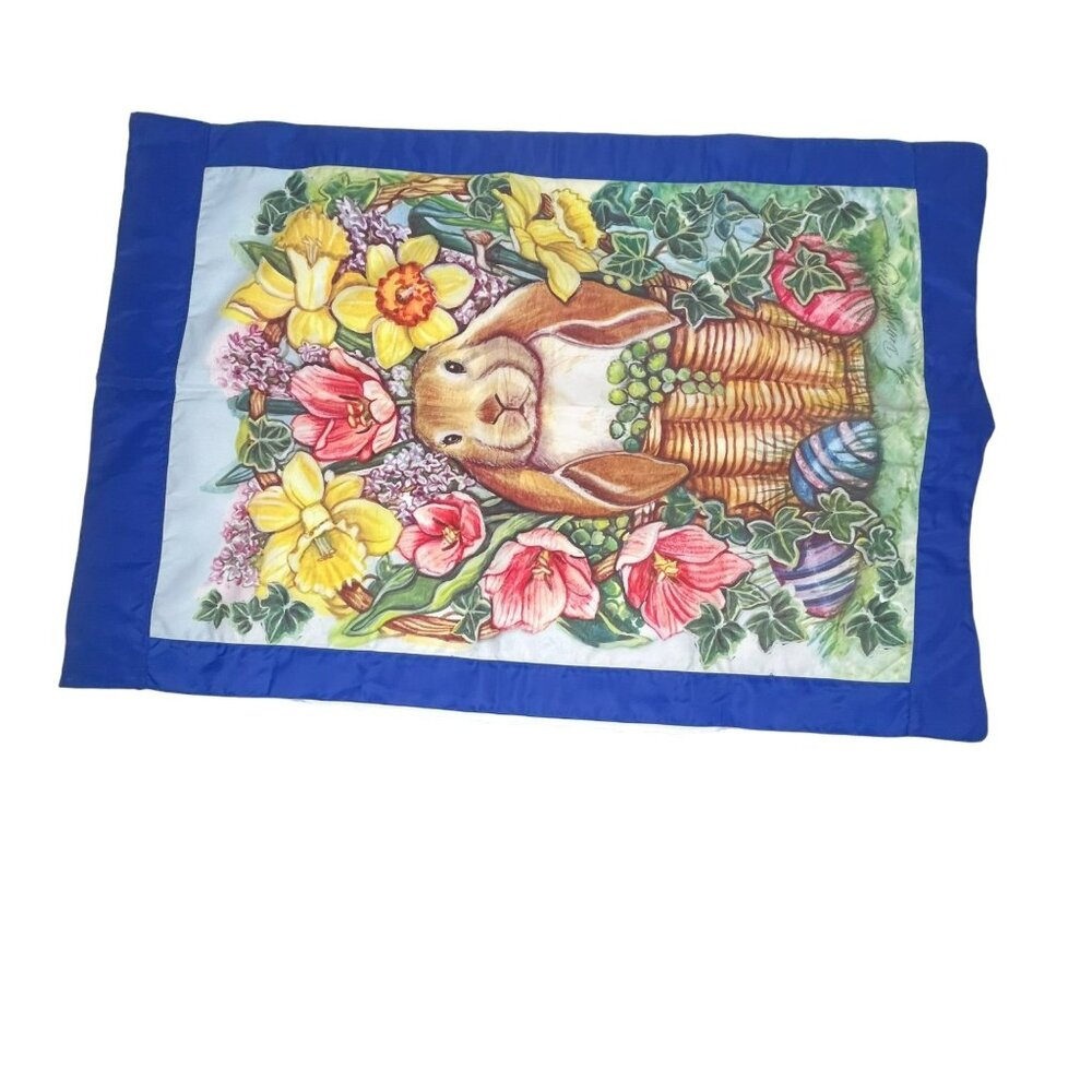 Easter Bunny Rabbit Flowers & Eggs Garden Flag Colorful - Picture 3 of 3
